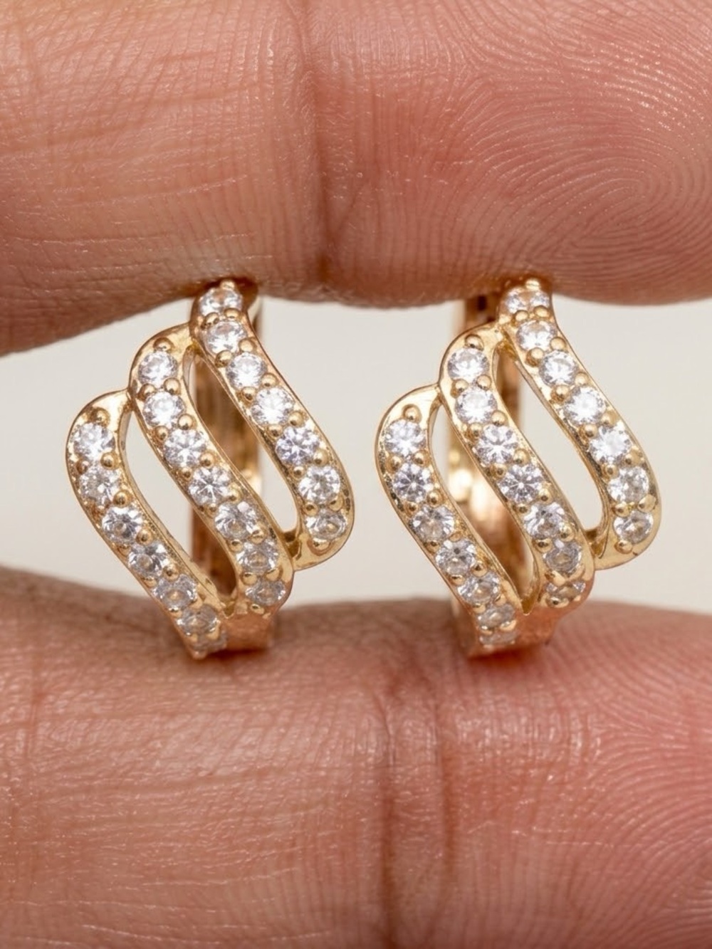 Gold plated Cubic Zirconia Wave Hoop Earrings - Gold